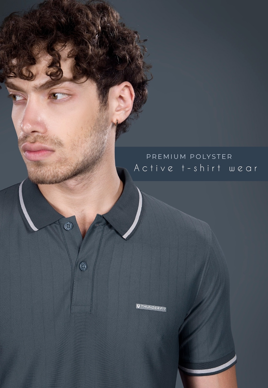 Tipped Collar Sports Polo H/S T-Shirt - Grey