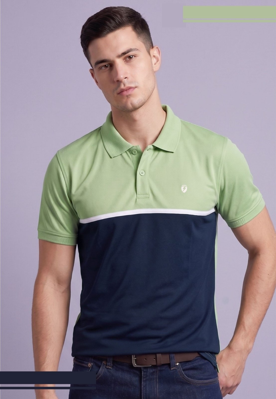 Color-Block Striped Polo Button Collar