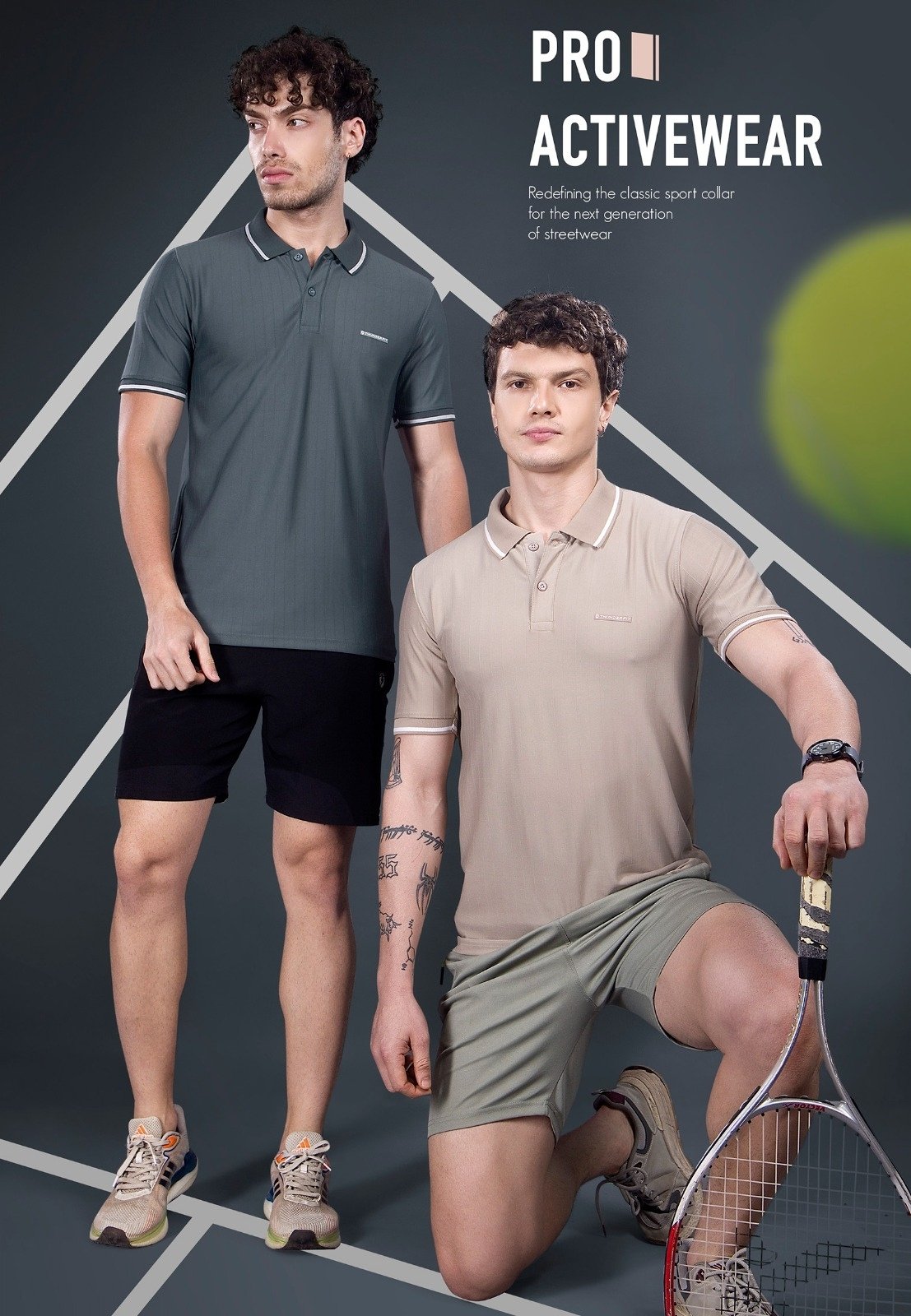 Tipped Collar Sports Polo H/S T-Shirt - Grey