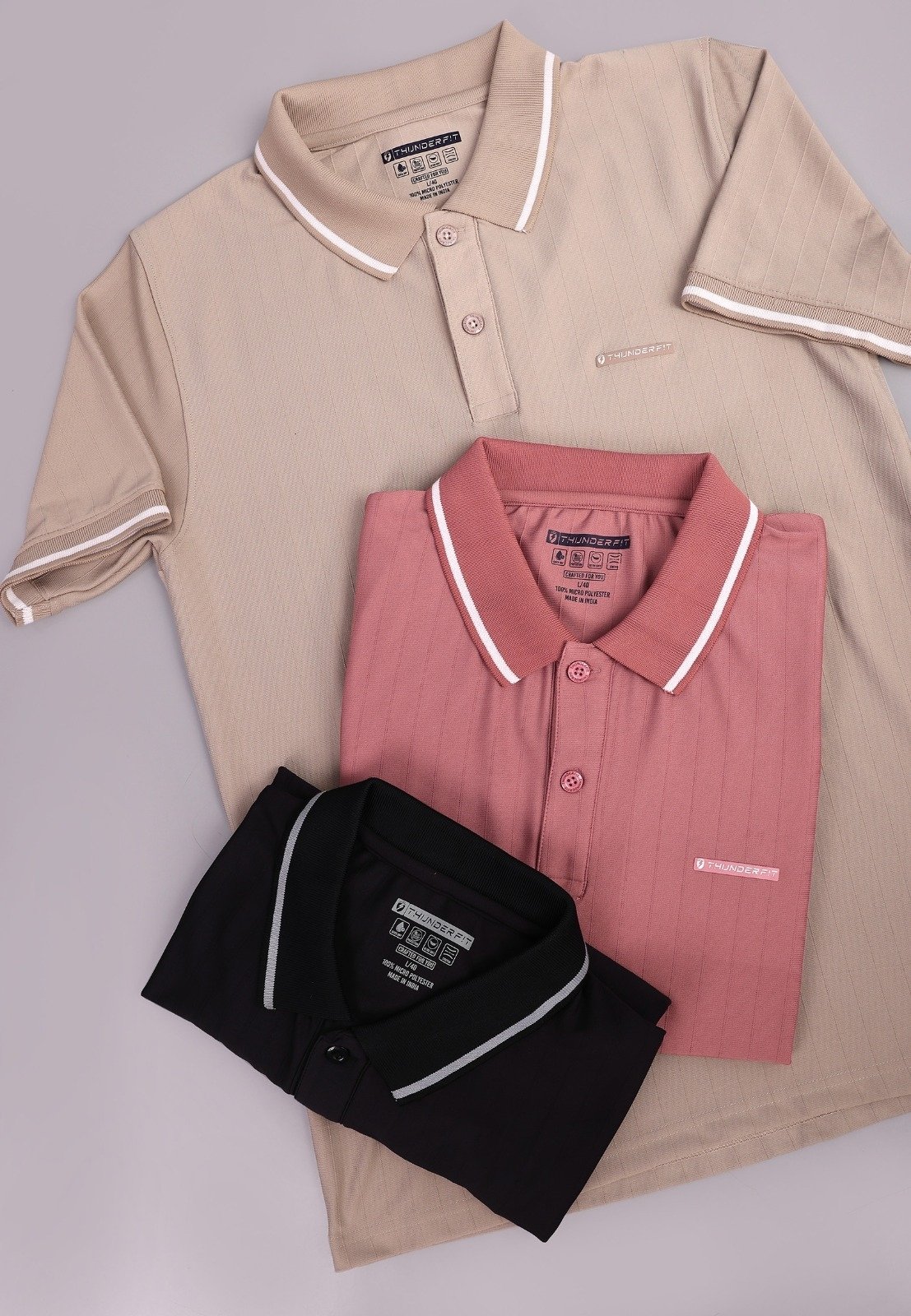Tipped Collar Sports Polo H/S T-Shirt - Pink (Dusty Rose)