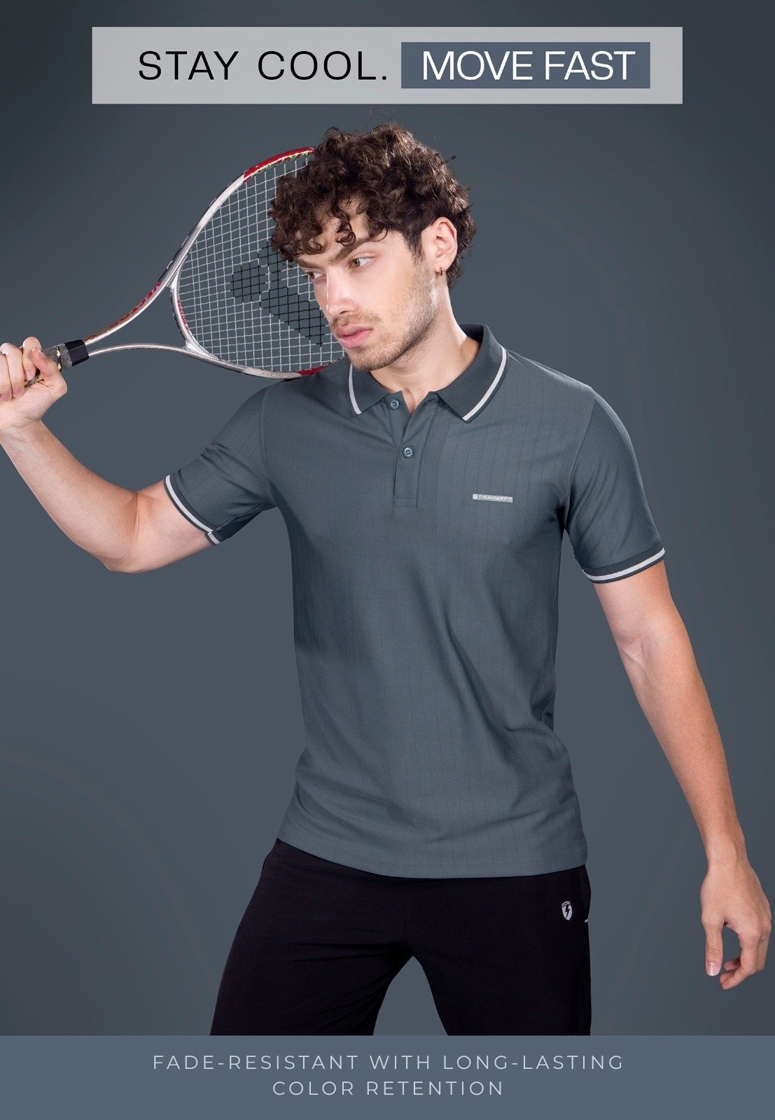 Tipped Collar Sports Polo H/S T-Shirt - Grey